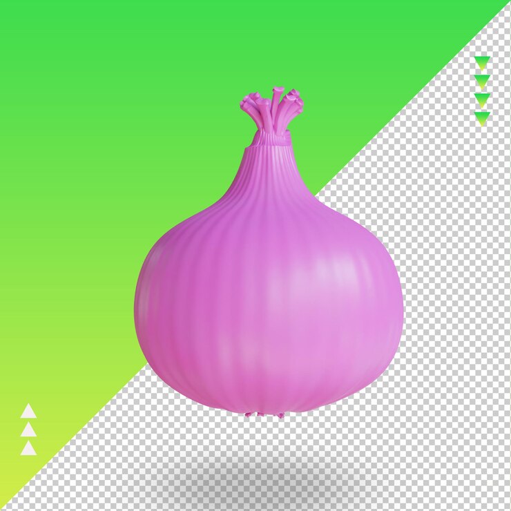 PSD vista derecha de renderizado de cebolla vegetal 3d