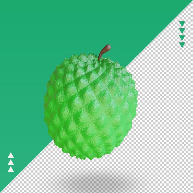 Vista derecha de renderizado de guanábana de frutas 3d