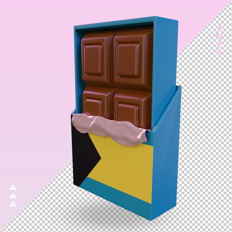 PSD vista derecha de la representación de la bandera de bahamas chocolate 3d