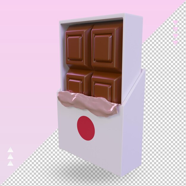 Vista derecha de la representación de la bandera de Japón del chocolate 3d