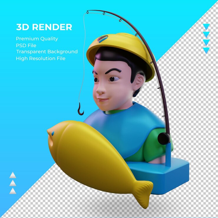 PSD vista derecha de la representación de la bandera de tanzania del pescador 3d