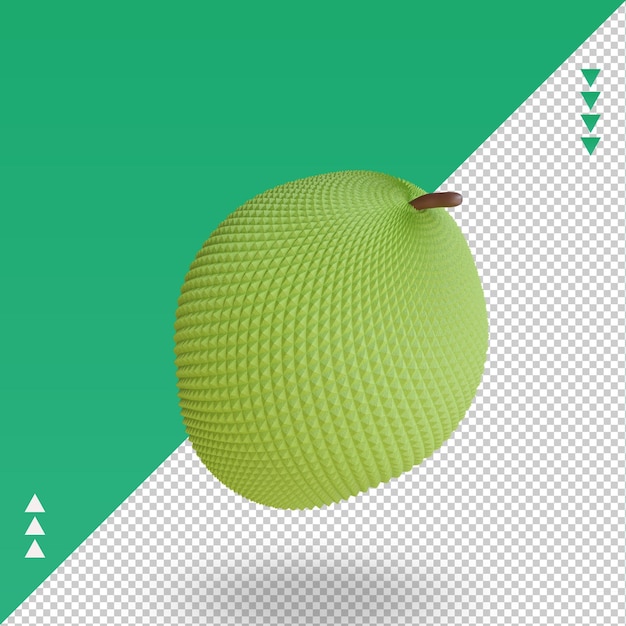 Vista derecha de representación de jackfruit de frutas 3d