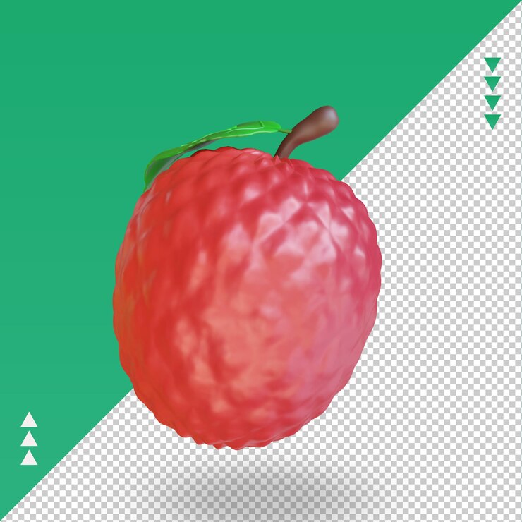 PSD vista derecha de representación de lichi de frutas 3d