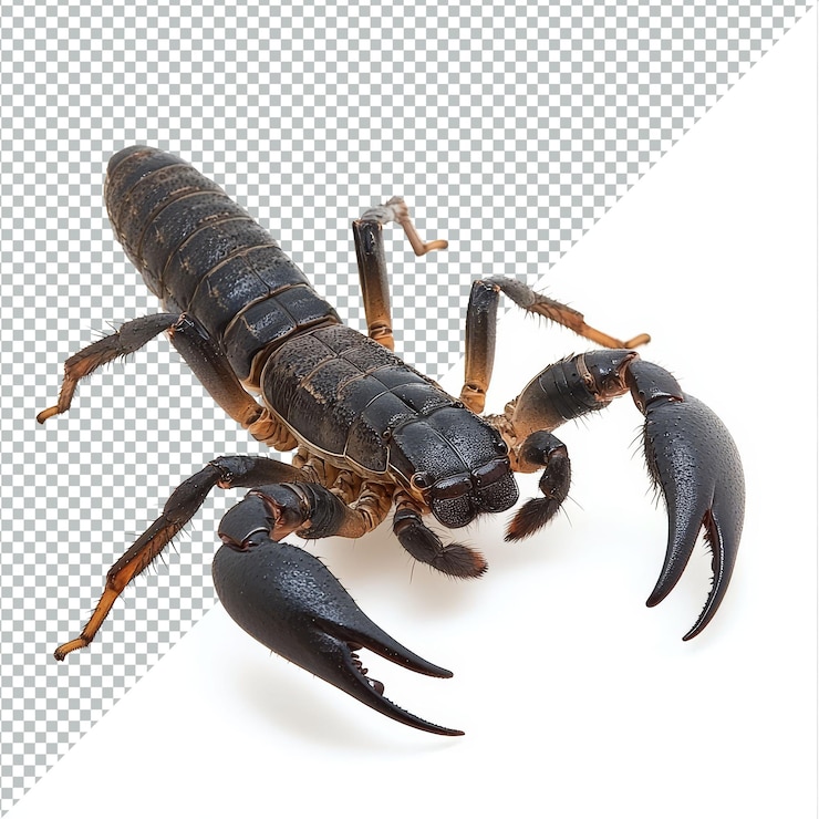PSD vista detallada de un escorpión pandinus imperator en un fondo transparente que muestra sus características físicas escorpión pandainus imperator aislado en un fondo transparent