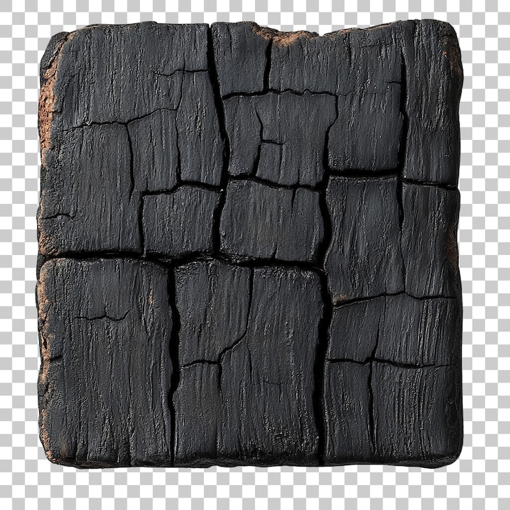 PSD vista detallada de la madera carbonizada con superficie texturizada y grietas intrincadas