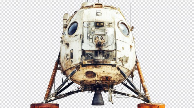 Vista detallada de un módulo lunar aislado en un fondo transparente para ilustraciones educativas y contenido de exploración espacial