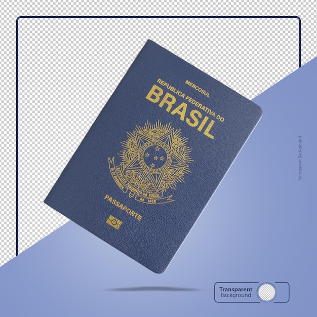 Vista detallada de la portada azul y dorada del pasaporte brasileño que simboliza la identidad