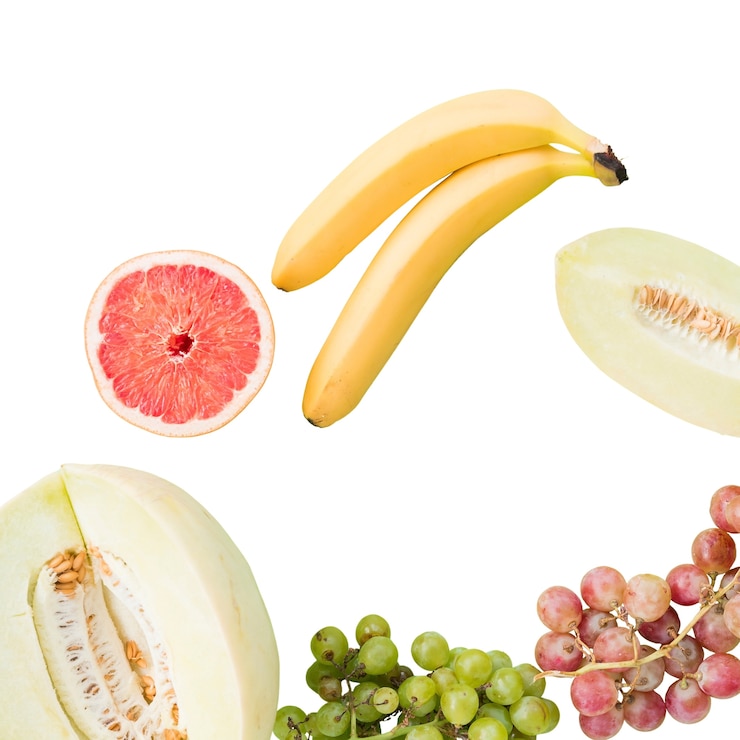 PSD vista di un mix fresco di deliziosi frutti