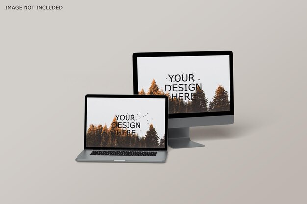 Vista di un modello di computer portatile e pc