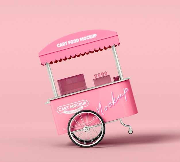 Vista del diseño de maqueta de carrito de comida con ruedas