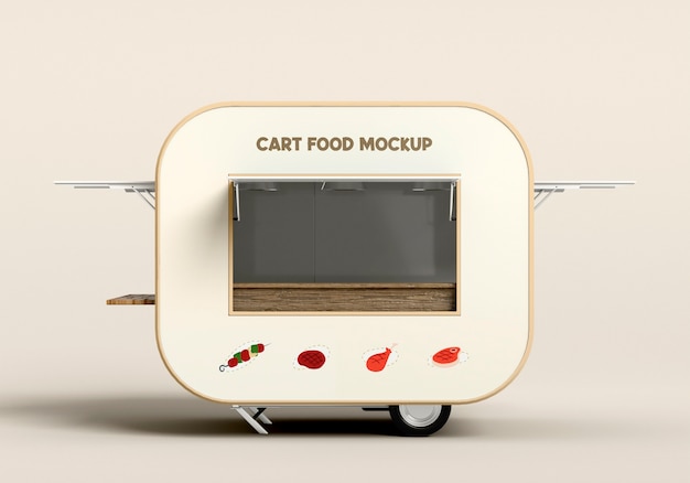 PSD vista del diseño de maqueta de carrito de comida con ruedas