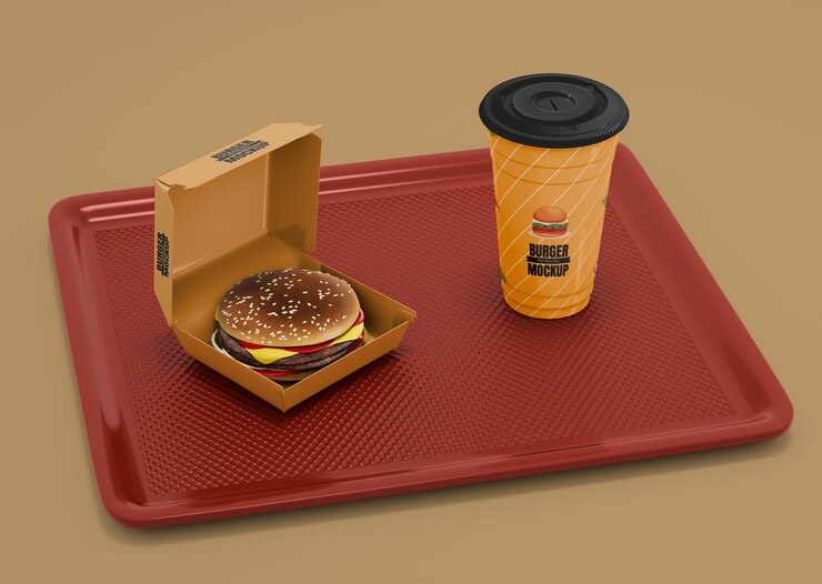 PSD vista del diseño de maqueta de empaque de comida rápida