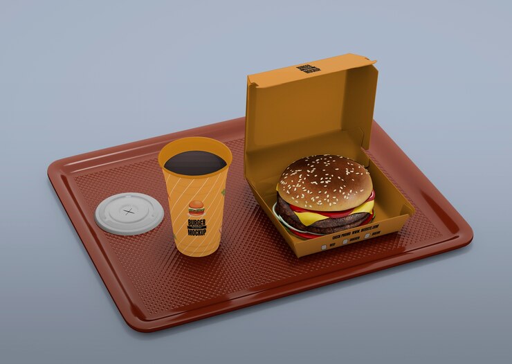 PSD vista del diseño de maqueta de empaque de comida rápida