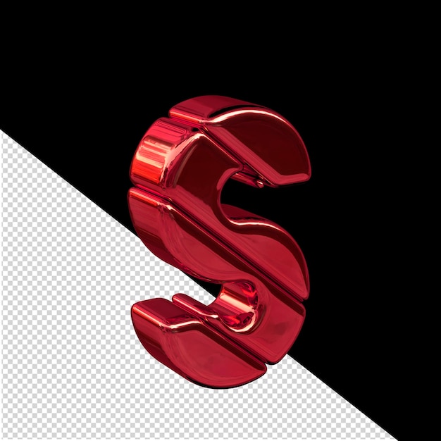 Vista do símbolo 3d do bloco diagonal vermelho a partir da letra esquerda s
