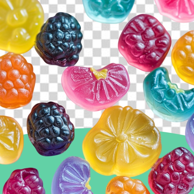 PSD vista de los dulces y coloridos osos de goma