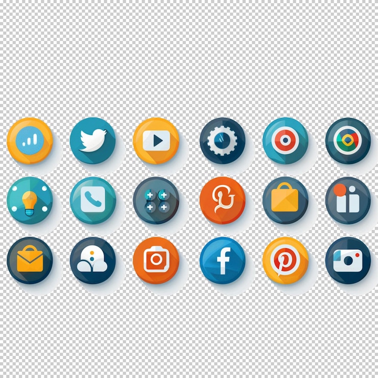 PSD vista elevada del día de las redes sociales vívidas y como iconos sobre aislados en un fondo transparente
