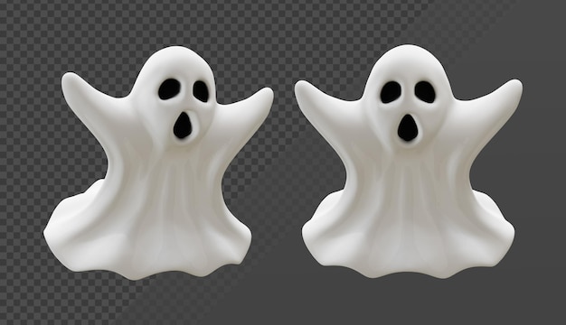PSD vista em perspectiva de desenho animado fantasma branco de renderização 3d