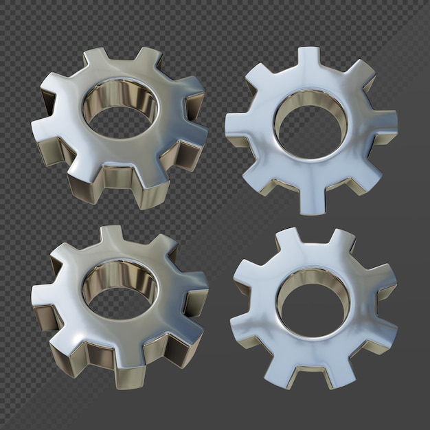 Vista em perspectiva de engrenagem metálica simples básica de renderização 3d