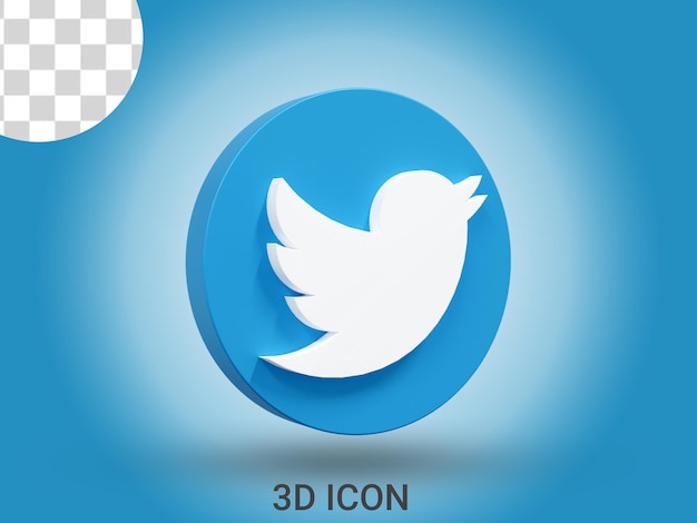 Vista esquerda combinação branco-azul 3d renderizado ícone 3d do twitter