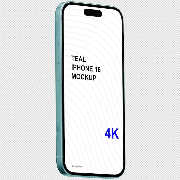Vista de estilo isométrico de la maqueta de teléfono inteligente azulado similar al iPhone 16 sin fondo