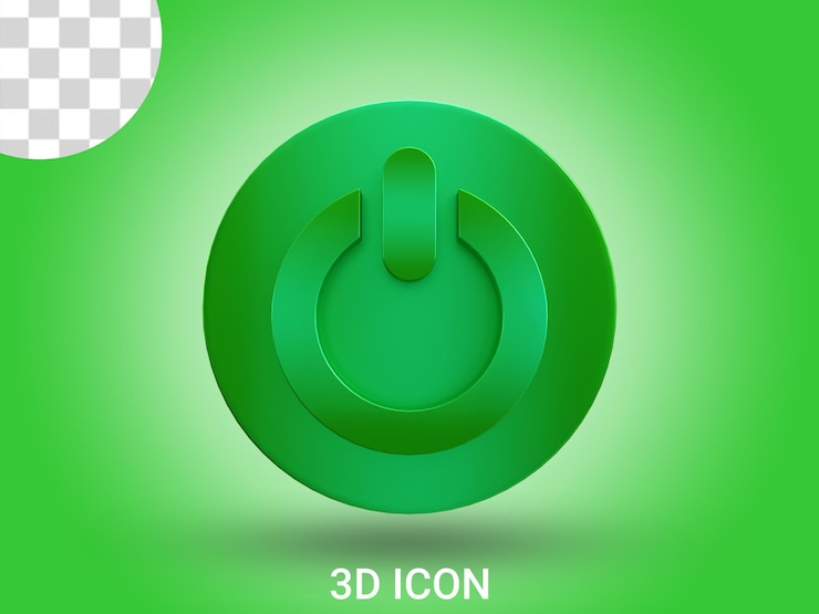 PSD vista frontal 3d renderizado signo de potencia icono 3d