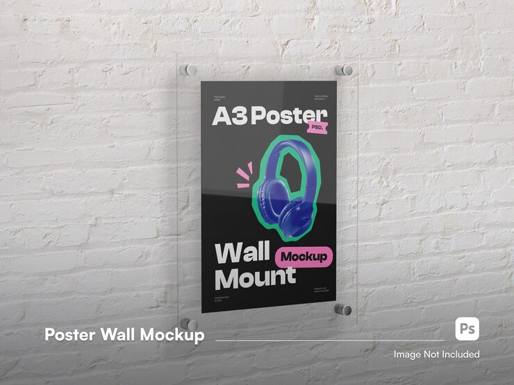 PSD vista frontal a3 póster acrílico de montaje en pared maqueta aislada 3d