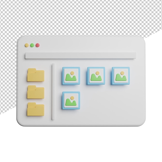 PSD vista frontal del administrador de datos del explorador de archivos ilustración de renderizado de iconos 3d en fondo transparente