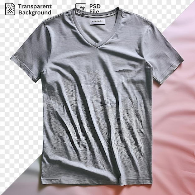 Vista frontal aislada captura una camiseta de primera calidad etiqueta de tela de material de algodón gris