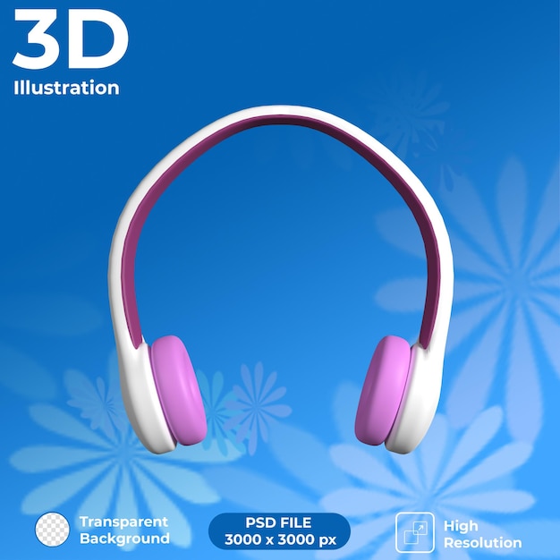 Vista frontal de los auriculares de renderizado 3D