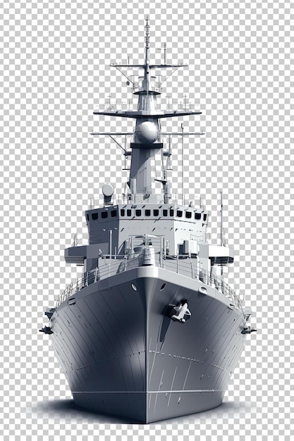Vista frontal del buque de guerra aislada sobre fondo transparente