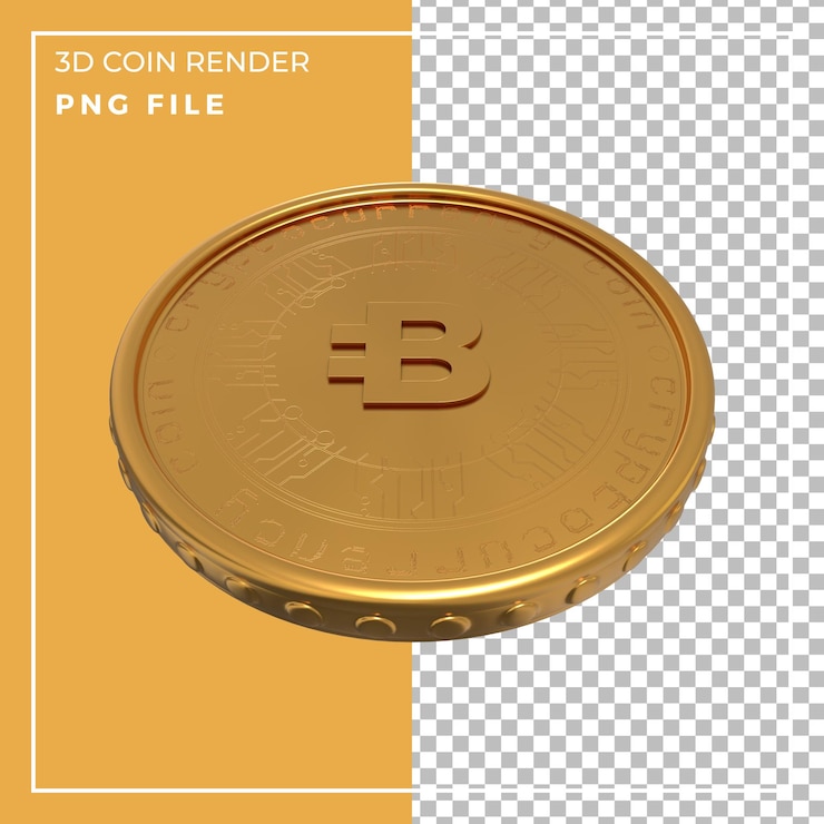 PSD vista frontal de bytecoin de oro realista de render 3d