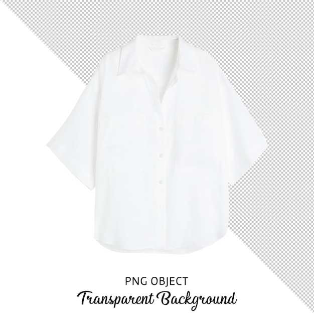 Vista frontal de la camisa blanca de mujer aislada sobre fondo transparente