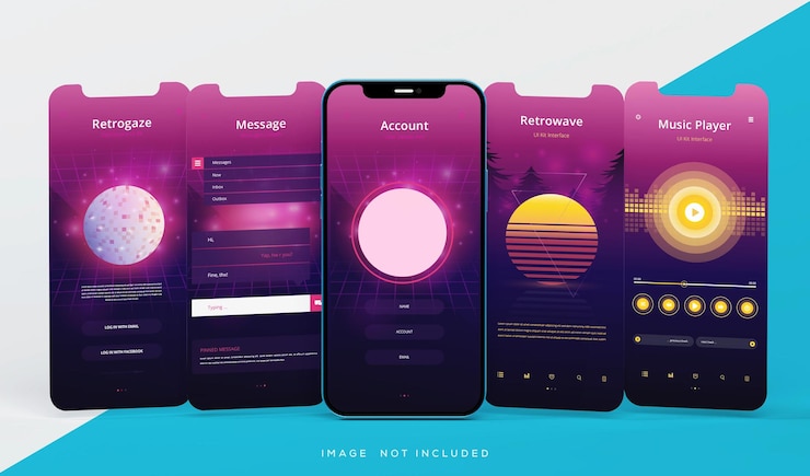 PSD vista frontal de cinco interfaz de teléfono con maqueta de presentación ui ux