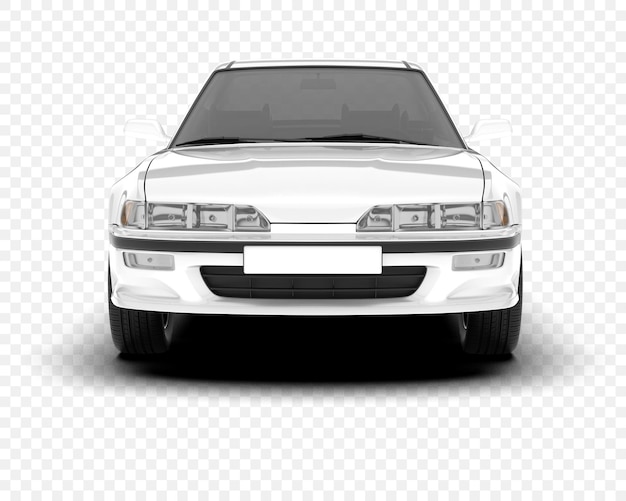 Vista frontal de un coche blanco sobre un fondo transparente