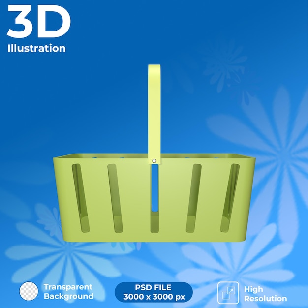 PSD vista frontal da cesta de compras de renderização 3d