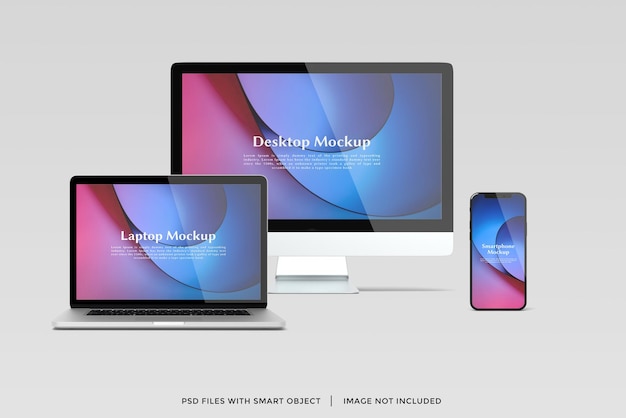 PSD vista frontal de maquete de vários dispositivos isolados responsivos