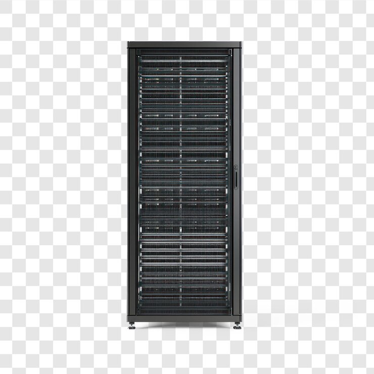 PSD vista frontal de rack de servidor de rede moderna isolada em fundo transparente