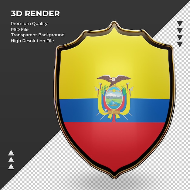 Vista frontal de renderização da bandeira do equador escudo 3d