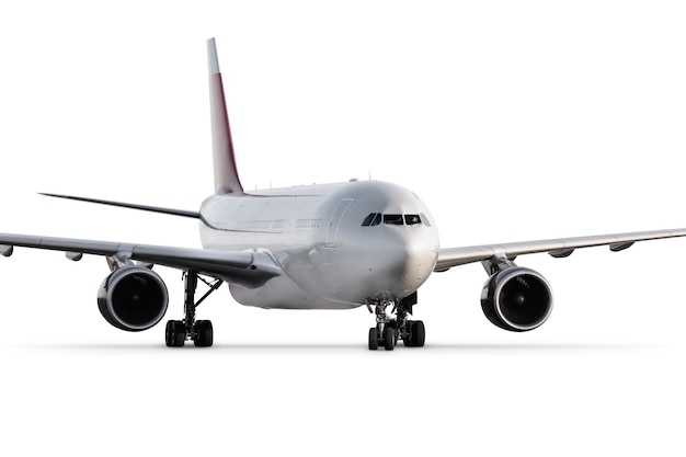 PSD vista frontal de um avião de passageiros de fuselagem larga a rodar isolado