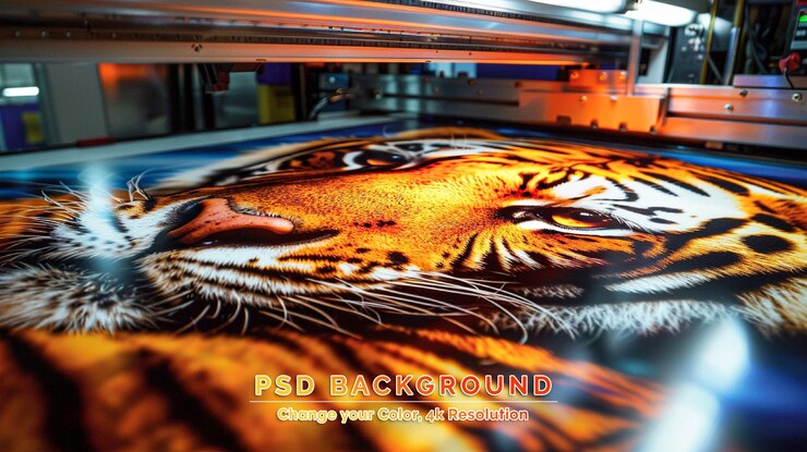 PSD vista frontal de um tigre isolado em fundo preto