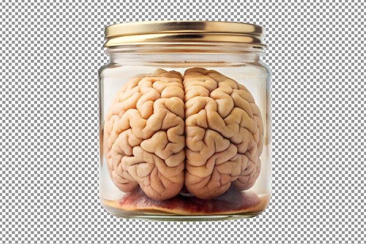 PSD vista frontal de un diagrama científico del cerebro seccionado