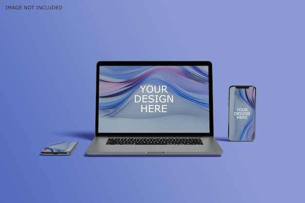 Vista frontal del diseño de maqueta de portátil y smartphone aislado