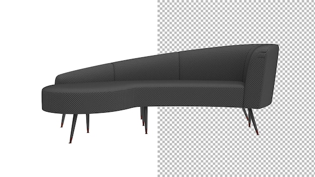 Vista frontal del diván negro sin sombra 3d render