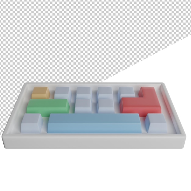 Vista frontal do gadget de computador de teclado 3d ilustração renderização ícone fundo transparente