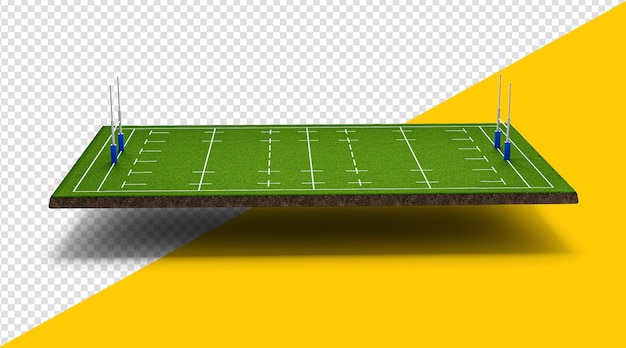 PSD vista frontal del estadio de rugby o campo de fútbol americano sección transversal del suelo con campo de hierba verde