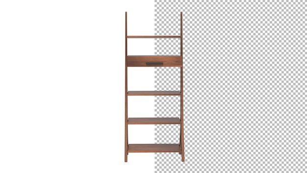 Vista frontal de la estantería de madera sin render 3d de sombra