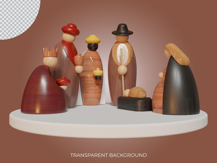 PSD vista frontal de la foto transparente de navidad nacimiento renderizada en 3d
