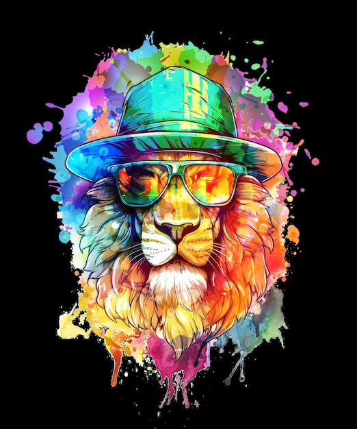 PSD vista frontal de una ilustración de un león de color agua