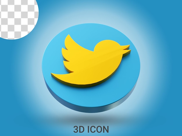 Vista frontal inferior 3d representa el icono 3D de Twitter