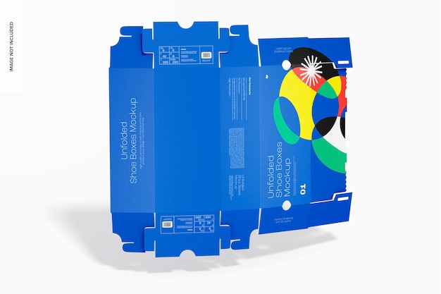 Vista frontal de la maqueta de caja de zapatos desplegada